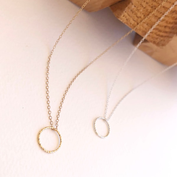 Gouden cirkel ketting-Sterling Zilver 18k Vergulde-gelaagde ketting-sierlijke ketting-ring hanger-cirkel sieraden-gouden ketting-minimaal