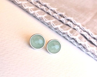 Orecchini in vera avventurina - Orecchini a bottone - Argento sterling - Pietra verde - Regali per lei - Gioielli per tutti i giorni - Pietra preziosa avventurina - Minimal - Estate
