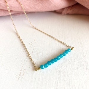 Turquoise Agate Gemstones Necklace-Turquoise Stons-Beads Jewelry-Bar Necklace-Genuine Gemstone-Sterling Silver Chain 18k Gold Plated-Blue
