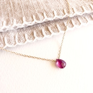 Genuine Ruby Necklace-Gemstone Necklace-Sterling Silver Chain-Gold Filled-Drop-Dainty Necklace-July Birthstone-Natural Pink Red Gemstone