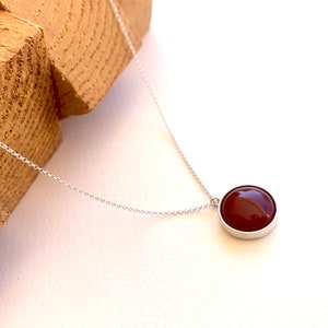 Carnelian Sterling Silver Pendant-Carnelian Gemstone Necklace-Round Stone-Dark Red Stone Necklace-Minimalist Necklace-Leo and Virgo