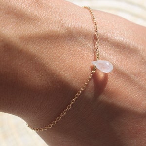 Moonstone Bracelet-June Birthstone-Tiny Moonstone-Dainty Bracelet-Rainbow Moonstone-Sterling Silver Chain 18k Gold Plated-Drop Bracelets