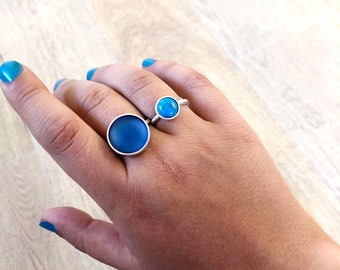 Turquoise Blue Howlite Ring-Sterling Silver Gemstone Cabochon Ring-Gemstone-Blue Stone Ring-Minimalist Ring-Genuine-Natural-Adjustable Ring