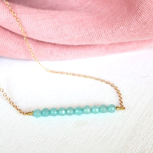 Blue Turquoise Agate Gemstones Necklace-Turquoise Stons-Beads Jewelry-Bar Necklace-Genuine Gemstone-Sterling Silver Chain 18k Gold Plated