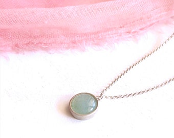 Genuine Aventurine Pendant-Sterling Silver Pendant-Aventurine Gemstone Necklace-Round Stone-Green Stone Necklace-Minimalist Necklace