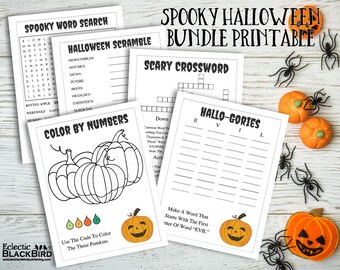 Spooky Halloween Bundle Printable | Spooky Word Search | Halloween Scramble | Coloring Fun For Kids | Instant Download Halloween Activity
