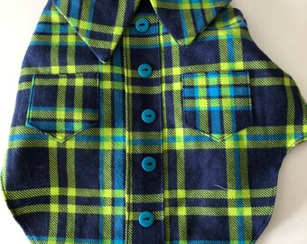 Boy Dog Shirts - Lime Navy Flannel