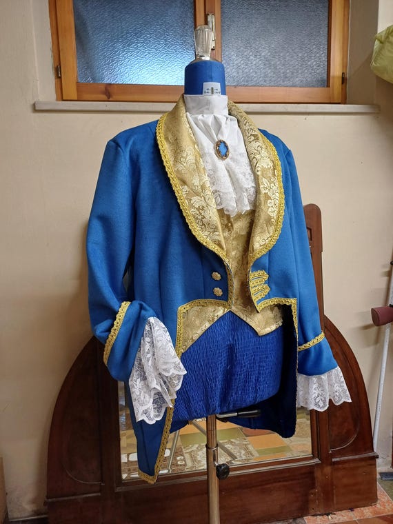 Beauty and the Beast Costume – Royal Blue Jacket, Gold Jacquard