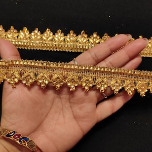 Schüttgut indische Metall-Goldborte, Gold-Sari-Bordüre, Gold-Perlenborte, handgefertigte Nähenborte, goldene Stoffborte, goldene Fransenborte.