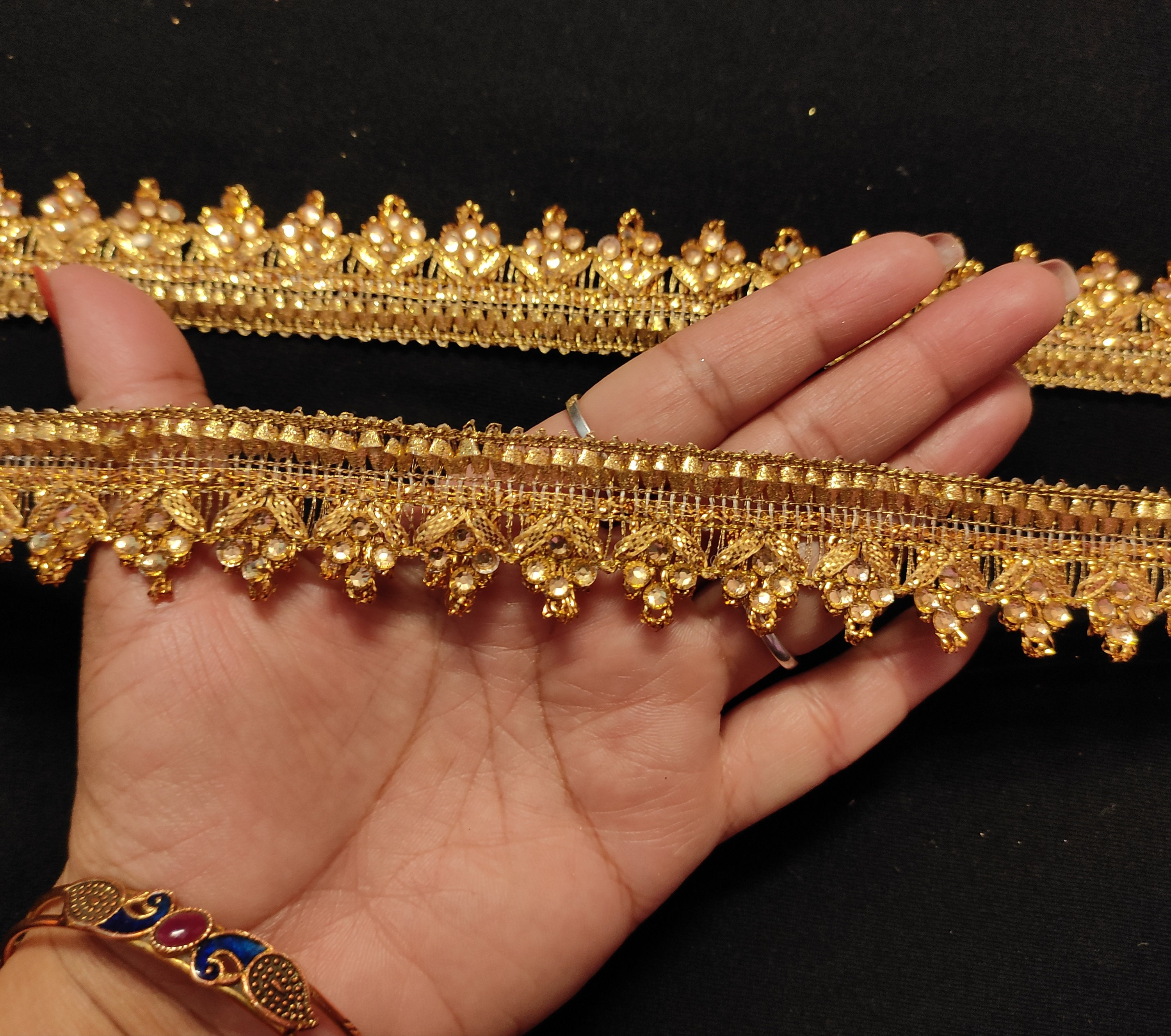 Metallic Gold Beaded Sari Trim: Indian Sewing Border