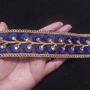 By Yards Indisches Blau und Gold Farbe Trim, Blau Trim , Gold Sari Trim, Gestickte Trim, Wholesale Trim, Nähen Trim, Gold Perlen Trim.