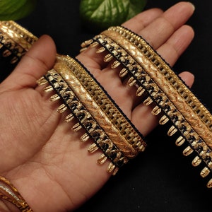 lose Lagerware Indian Metallic Gold und Navy Blau Farbe Fransen Stoffband Zierleiste für Saree Border Vorhang Trim Handtaschen Band Home Decor Band.