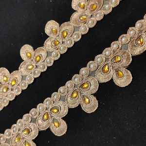 Op maat gesneden Indiase Rose Gold kleur bloemenwerk Sint-jakobsschelpen Design Beaded Fringe Ribbon, Naaiversiering, Crafting Ribbon, Versiering Trim.