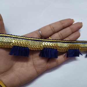 op maat gesneden Indiase marineblauwe en gouden kleurversiering, marineblauwe Sari-versiering, Indiase bruiloftversiering, Indiase paillettenversiering, naaiversiering, bruiloftversiering