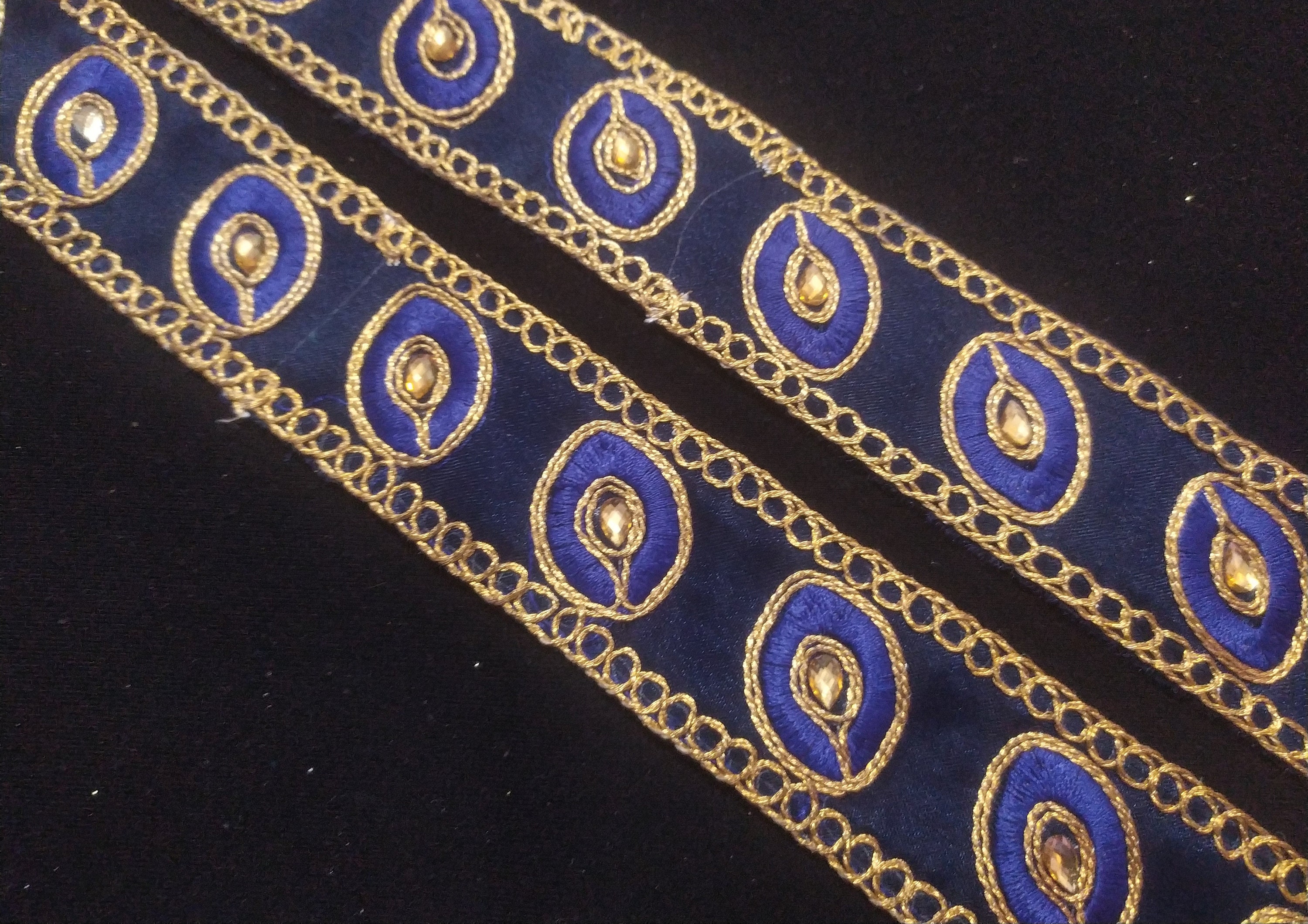 Blue & Gold Floral Embroidered Ribbon Trim - Indian Beaded Border - Etsy