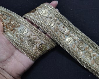 BY Yard Indian Beige Gold Color Trim, Beige  Sari Trim, Beige Net Fabric Trim, Beige Color Costume Trim, Beige Fabric Trim, Sewing Trim