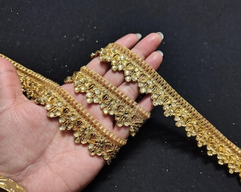 Metallic Gold Beaded Sari Trim: Indian Sewing Border