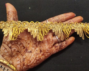 Gold Metallic Woven Fringe Ribbon Trim - Indian Design