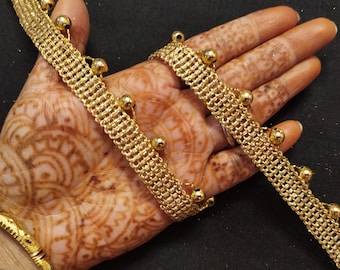 Gold Metallic Beaded Sari Trim - Indian Woven Embellishment Border, Wedding Costume Border