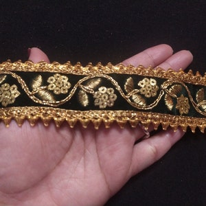 Sequin Velvet Fabric Ribbon: Metallic Gold & Bottle Green Indian Trim
