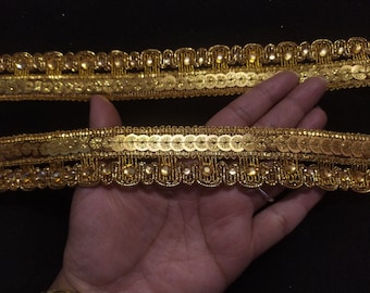 Gold Sequin Fringe Trim: Indian Metallic Ribbon Embellishment