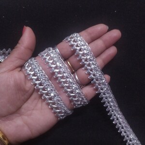 9 Yard Indian Metallic Silver Color Cut Work Handgemaakte Sari Lint, Trouwjurk Trim, Handgemaakte Indiase Bruiloft Trim, Handtas Lint