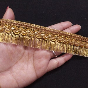 Gold Metallic Tassel Fringe Trim: Indian Scallop Design Ribbon