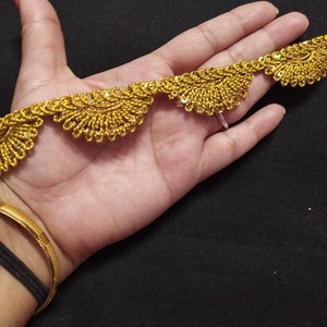 BY Yard Indian Metallic Gold Color Trim, Gold Sequin Trim, Gold Border, Sewing Trim, Gold Dupattta Trim, Gold Curtain Trim, Handbag Trim.