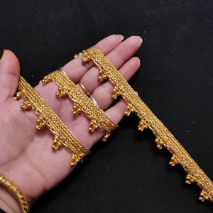 Op maat gesneden Indiase metallic goudkleurige kralenversiering Indiase kralenfranjeversiering Saree Grens Handtasversiering Kussenlint Gouden Home Decor-lint.