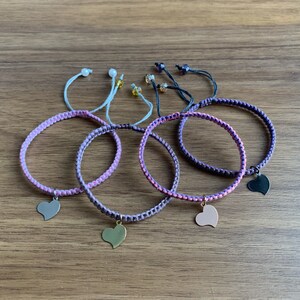Lovely Heart Macrame Bracelet Two-tone with Heart Pendant in 4 selectable variants Size Adjustable Friendship Ribbon
