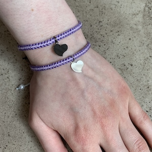 Purple Dream macrame bracelet two-tone in purple/fob with heart pendant in 2 selectable variants size-adjustable friendship ribbon