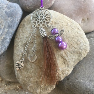 Car Dangler Mini Dreamcatcher Car Rearview Mirror Baumler Lucky Charm Guardian Angel Purple with Real Horse Hair Fox Brown Jewelry with Animal Hair