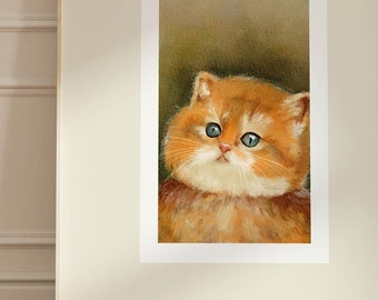 Orange Tabby Cat Portrait, Funny Feline Art Print (Digital Download)