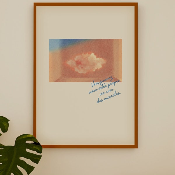 Cloud Painting, Vintage CLOUD PRINT, Dream Wall Poster, Surreal Artwork, Lucid Dream Poster, Pink Minimalist Cloud Poster, Dream Printable