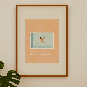 Pool Poster, People Swimming in Pool Print, Tiny Swimmers Art, Beach Day Print, Blue Pink Summer Decor, Bathroom Wall Art, Summer Lover Gift