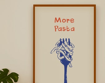 Pasta print, spaghetti print, Italiaans eten, kunst aan de muur keuken, Pasta Lover Club, poster retro diner, schets eten, pop-art eten print