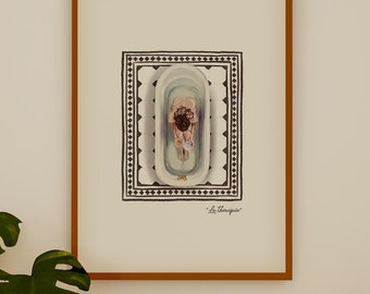 Woman in Bathtub Print, Trendy Bathroom Wall Art, Toilet Print, Cute Bath Decor, Vintage Bathroom Art Print, Get Naked Print, Gift for Her