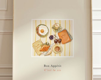 Bon Appetit French Breakfast Art Print: Kitchen Food Poster (Digital Download)
