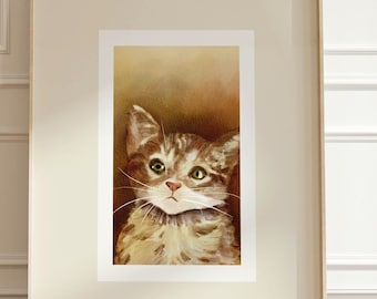 Vintage Cat Portrait Art Print: Hand Painted Style (Digital Download)