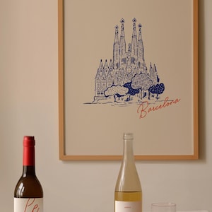 Impresión de La Sagrada Familia, Impresión de Barcelona, Ciudades europeas, Edificios emblemáticos, Monumento de Gaudí, Arte de viaje, Impresión de arte urbano estilo Blueprint