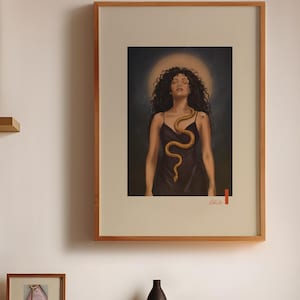 Witchy Art Print, Female Portrait, Sisterhood Art, Mystical Feminine Wall Decor, Full Moon Art, Woman and Snake Print, Moon Goddess Art