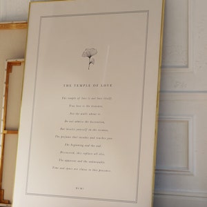 Cytat Rumiego: Poemat o Świątyni Miłości, Oryginalna poezja Rumiego, Wydruk artystyczny, Miłośnik książek, Sztuka cytatów miłosnych