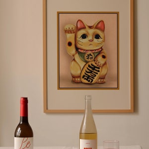 POWODZENIA Maneki Neko, Szczęśliwy kot Sztuka Druku, Prezent Miłośnika Kotów, Ilustracja Kota, Sztuka Kocia, Prezent Dla Kota, Plakat Kota, Zabawny Prezent Dla Kota, Sztuka Kociaka