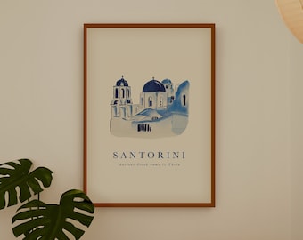 Santorini Print, Greece Art Print, Travel Poster, Greece Watercolor Painting, Santorini Wall Art, Greek Art, Travel Gift, Custom Text