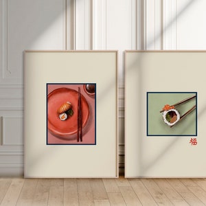 Sushi Poster, Modern Kitchen Decor, Japanese Food Art Print, Kitchen Decor, Japan Wall Art, Foodie Gift, Food Illustration, Set of 2