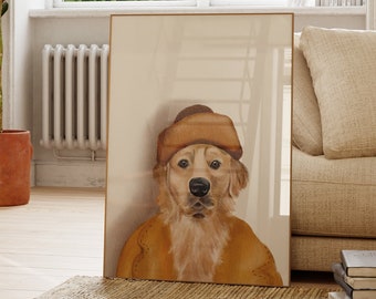 Golden Retriever Portrait Print: Funny Dog Art (Digital Download)