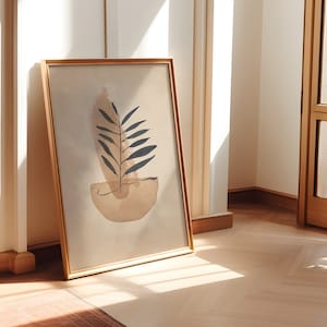 Impresión de jarrón bohemio, botánica abstracta, minimalista orgánica, arte de pared para dormitorio, póster de acuarela, estampado floral bohemio vintage, linda impresión minimalista