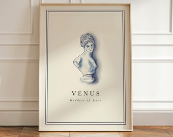 VENUS GODDESS ART, Ancient Greek Mythology, Greek Mythology Print, Mythology Lover Gift, Goddess of Love, Museum Poster, Blue Goddess Art