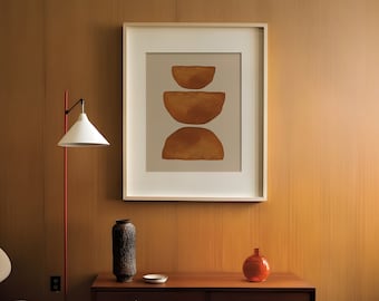 Abstract HALF MOON Art Print, Semi Circle Mid Century Print, Modern Abstract Art, Burnt Orange Geometric Wall Art, Abstract Painting