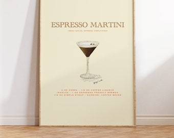 ESPRESSO MARTINI Classic Cocktail Art Print, Watercolor Drawing Happy Hour Drink Poster, Cheers Sign, Bartender Gift